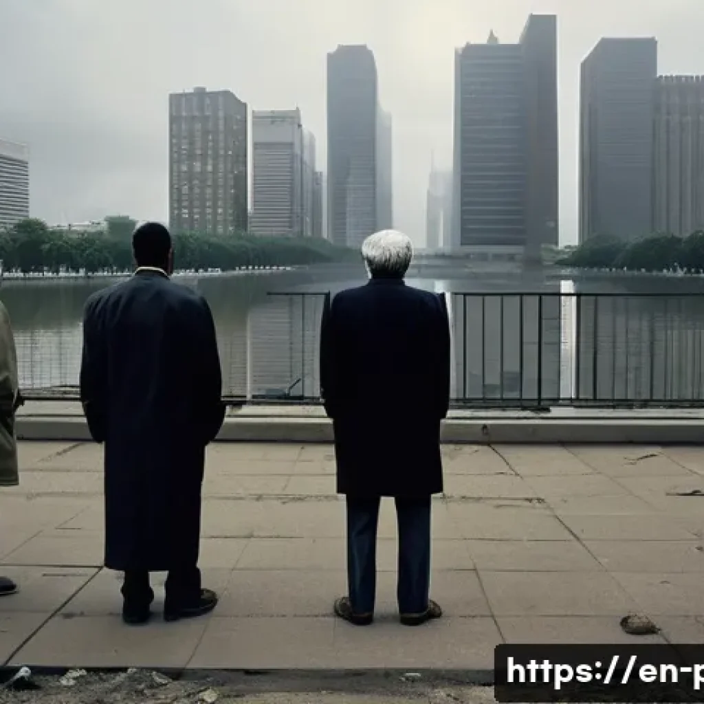 정치엘리트와 대중 - **Prompt:** A solemn, diverse group of adults of various ages and ethnicities stands in a decaying u...