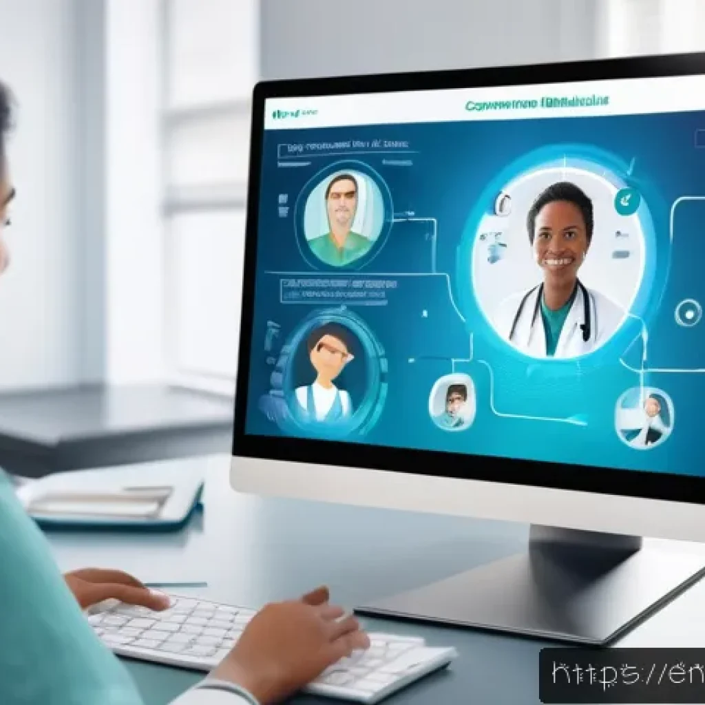 보건정책과 의료제도 - A modern telemedicine consultation scene showing a diverse middle-aged female patient speaking with ...