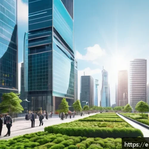 자본주의와 시장경제 - A futuristic urban business district bustling with diverse professionals using cutting-edge technolo...
